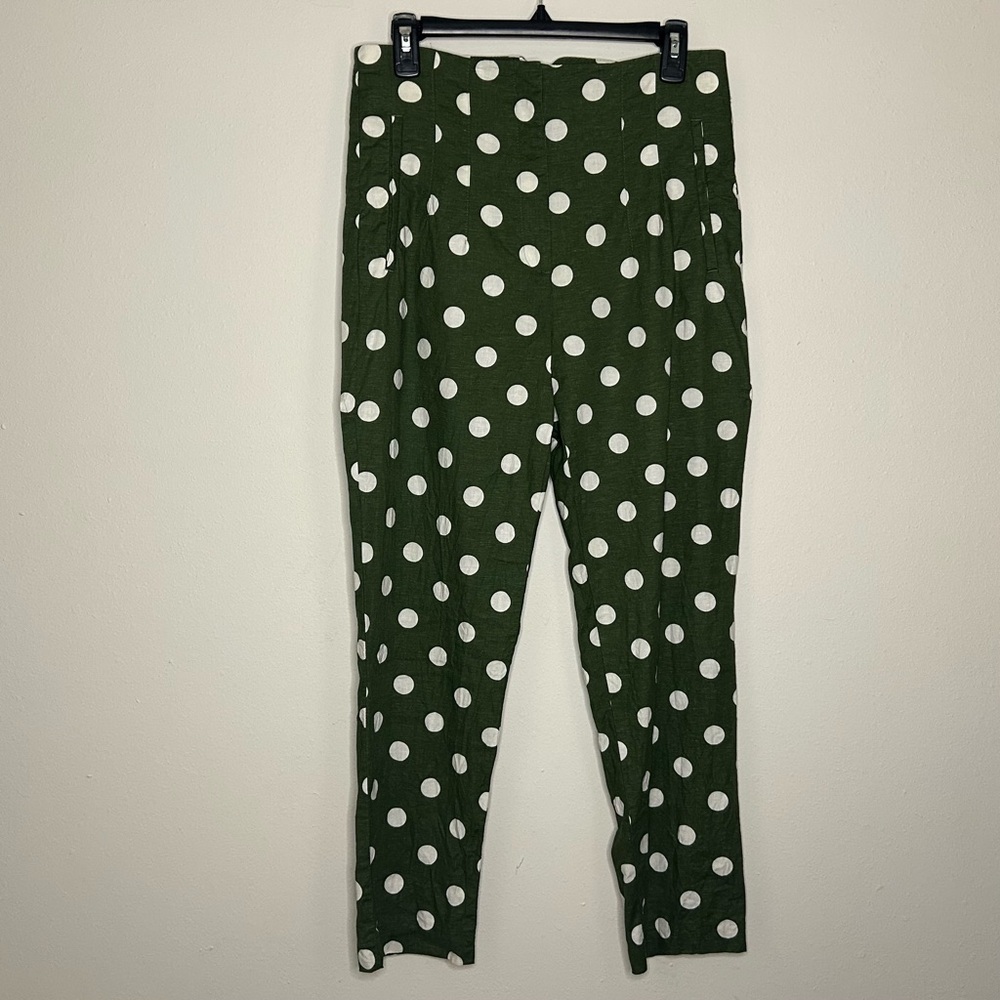 Zara Green Polka Dot Women's Size L High Waisted Slacks